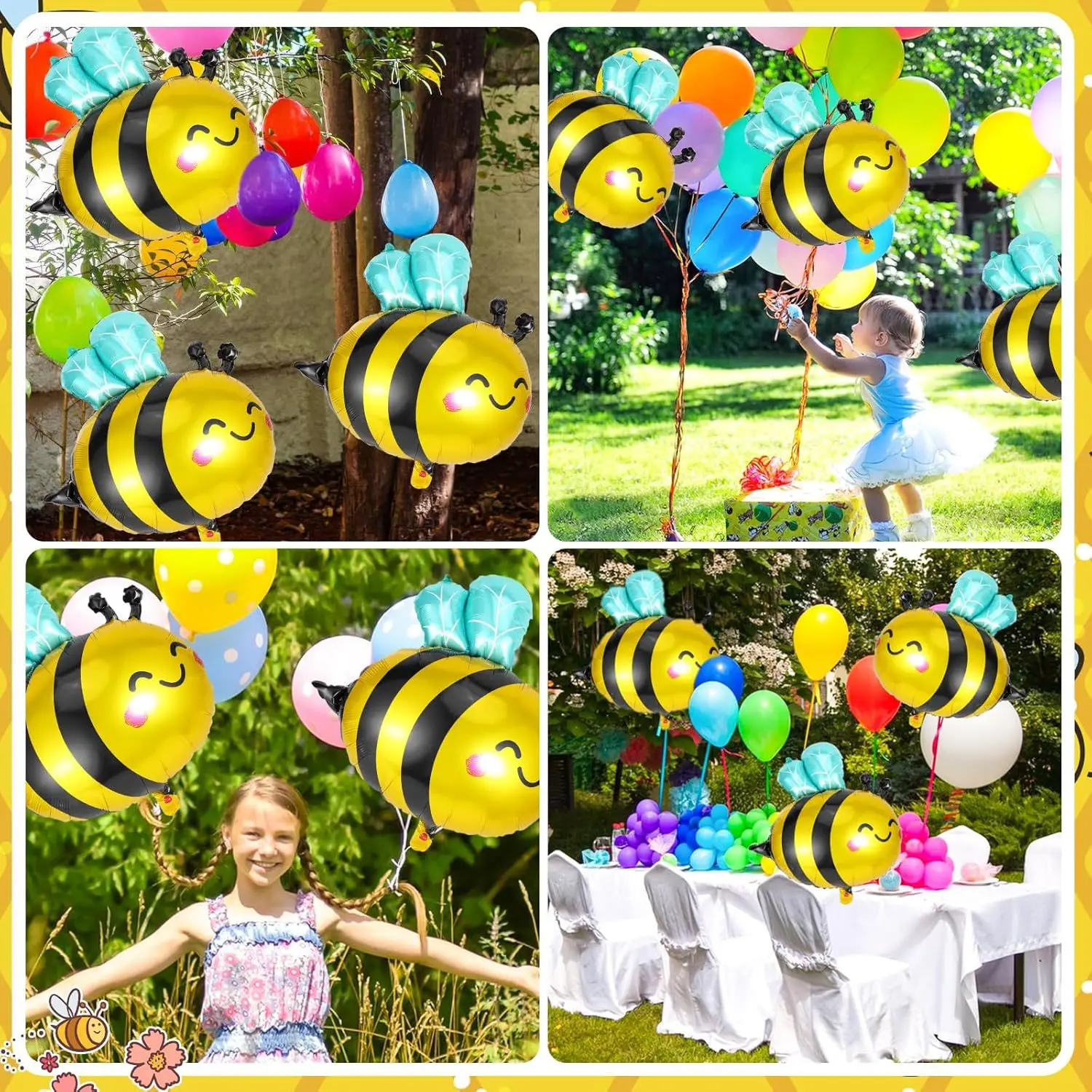 Bienenfolienballons für Kinder, niedliche Cartoon-Tierballons, Dschungel-Safari-Themenbedarf, Geburtstagsparty-Dekorationen, 4 Stück – Detail 4