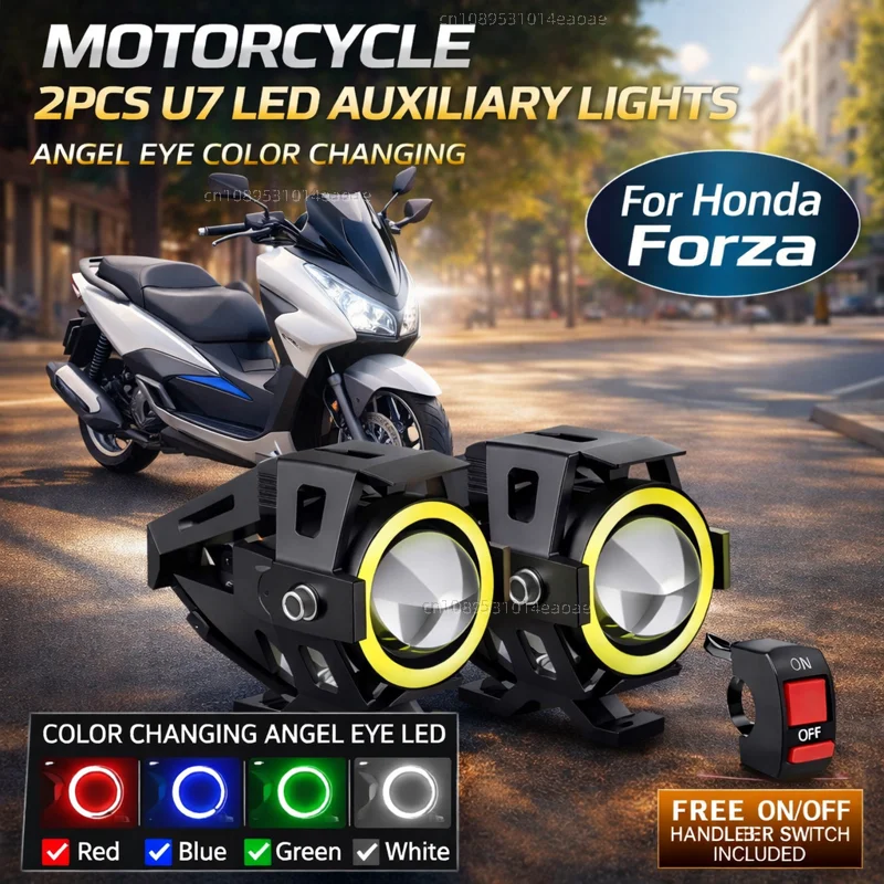Waterproof Motorcycle LED Headlight 3000LMW U7 Motorbike LED Driving Fog Spot Light with Switch For Honda Forza 350 ADV 350