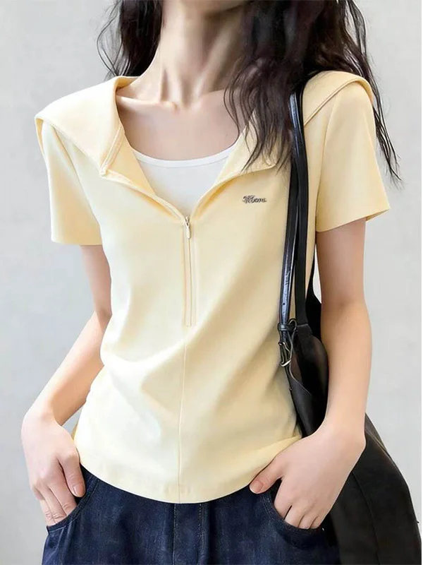 Sweet Style Student Short Sleeve T-Shirt Women's Slim Fit Summer Top Shoulder Width Regular Cotton Youthful Casual Wear