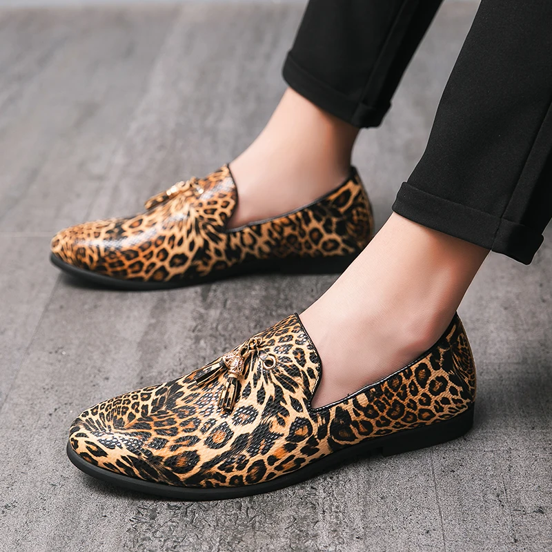 Golden Sapling Leopard Loafers Fashion Party Men\'s Casual Shoes Comfortable Driving Flats Leisure Men Loafer Slip on Moccasins