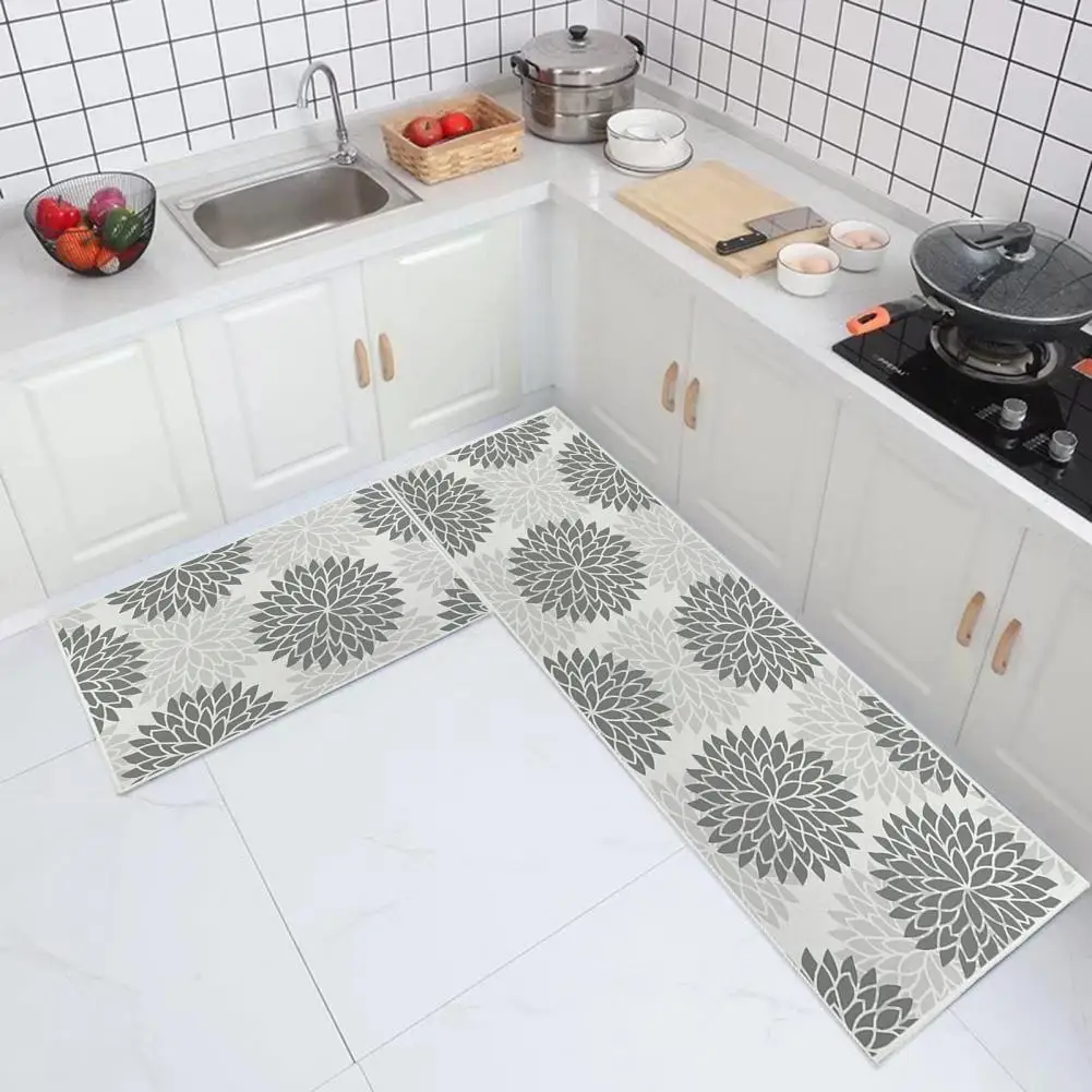 Non-slip Kitchen Mat Kitchen Floor Mat Flower Print Kitchen Mats Rugs Set Super Soft Non-slip Easy to Clean Home Decoration Door