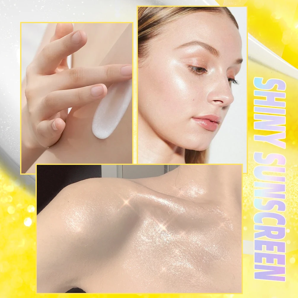 Facial Sunscreen Oil-Control Glitter Sun Cream Sunblock Skin Protective Refresh Sun Block Anti Aging Concealer Makeup Foundation