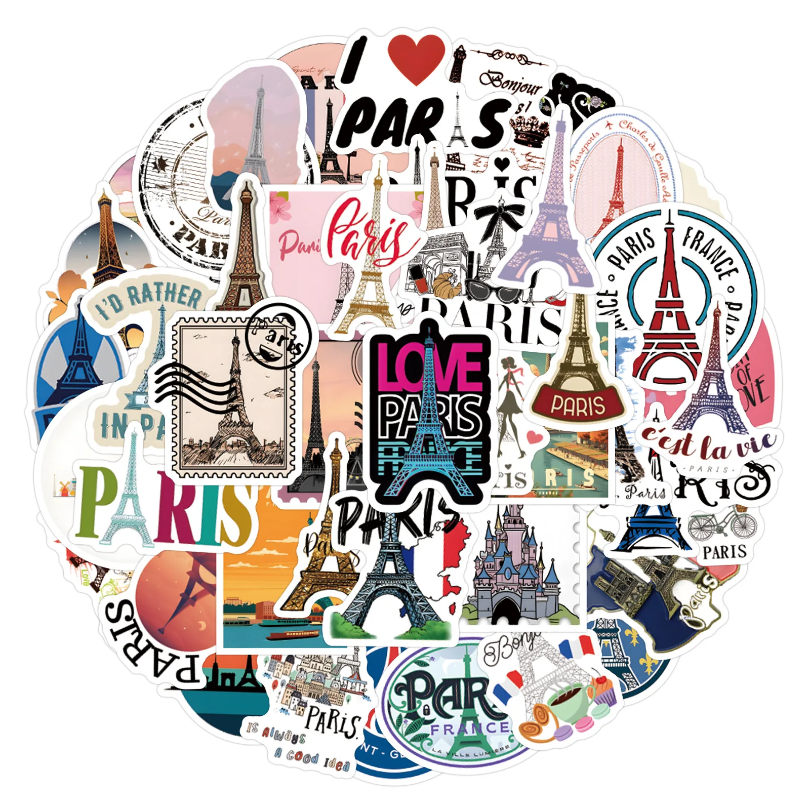 50/100PCS Love in Paris France Paris Tower Graffiti Decorative Suitcase Mobile Skateboard Waterproof Sticker Kids Toy