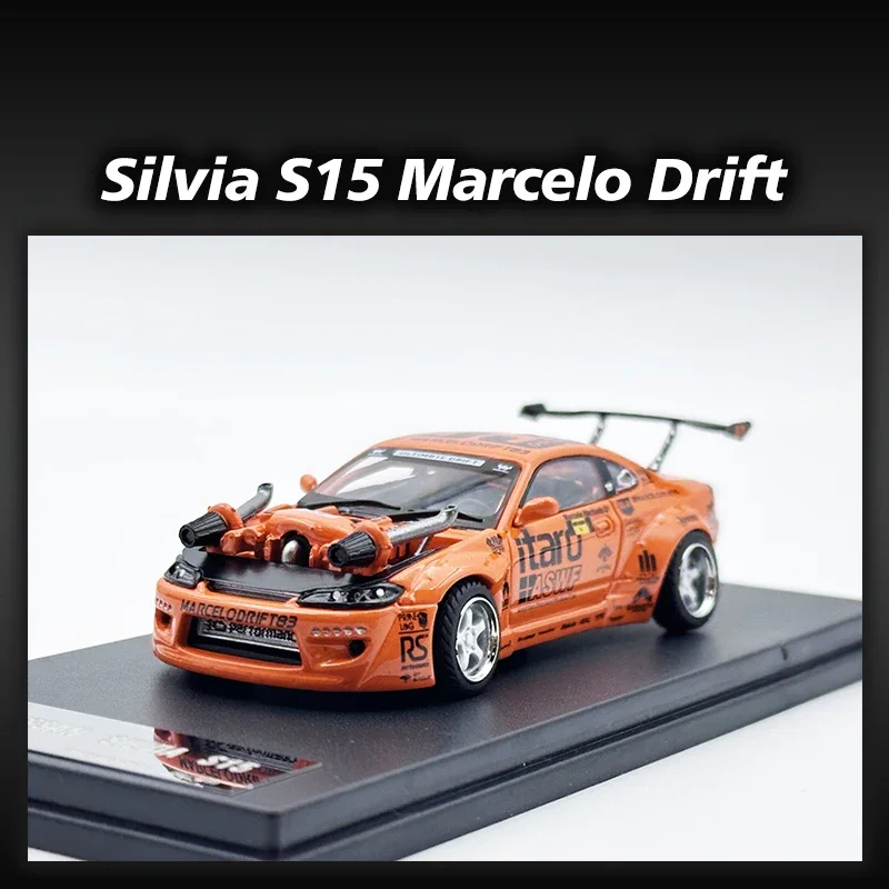 1:64 YS Silvia S15 Marcelo Drift Cayenne V8 motor Diecast Diorama colección de modelos de coches juguetes en miniatura