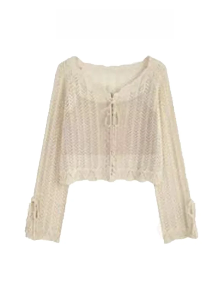 

Spicy Girl Hollow out Knitted Cardigan Women's Summer New Sweet Strap Vest Outer Sun Protection irt Trendy ort Sve