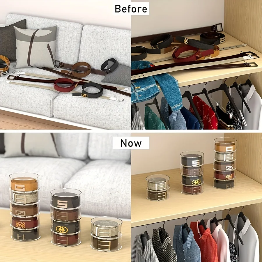 Clear Acrylic One-Layer Round Belt Organizer: 14cm Diameter, 6.5cm Height, Jewelry & Accessories Storage