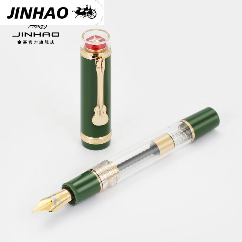 New JINHAO 1935s Tiandao Fountain Pen Guitar Clip 0.5/0.7mm Nib Transparent Red Resin Premium Office/School Writing Gift