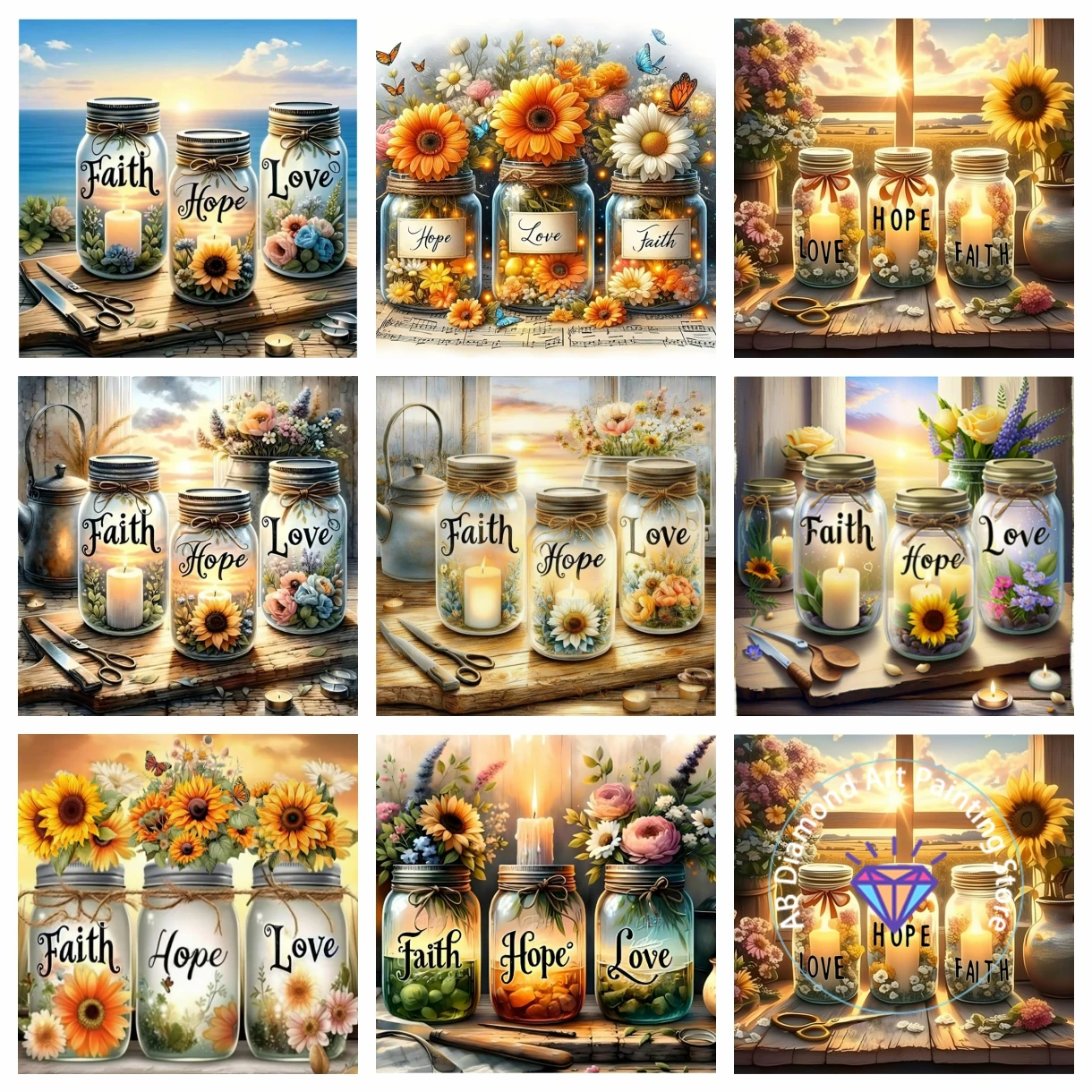 

Faith Love Hope AB Diamond Painting Kit 5D DIY Diamond Embroidery Cross Embroidery Handmade Art Gift Crafts Home Decoration