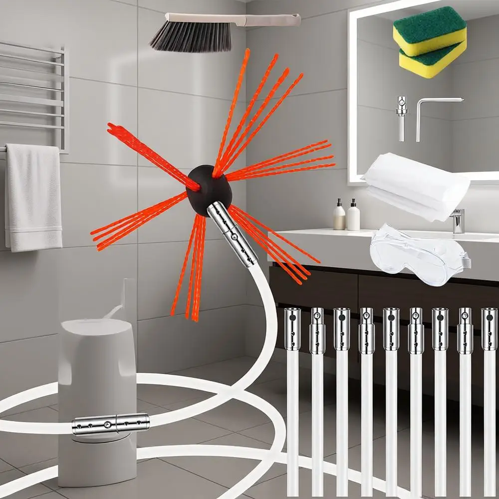 

Chrome-Plated Adjustable Chimney Cleaning Kit with 9 Flexible Rods and Locking System