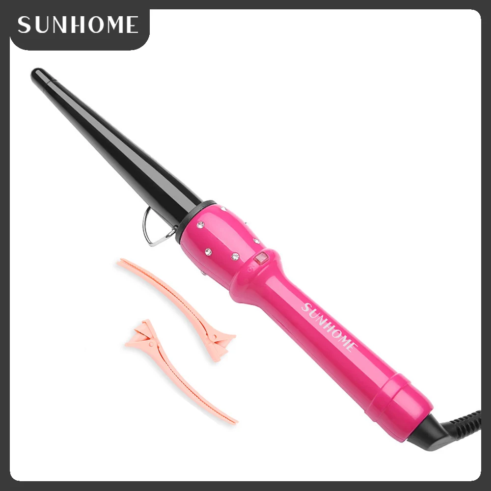 SUNHOME Tapered Curling Wand，25mm Professional Ceramic Hair Curling Wand，Instant Heat Hair Curler