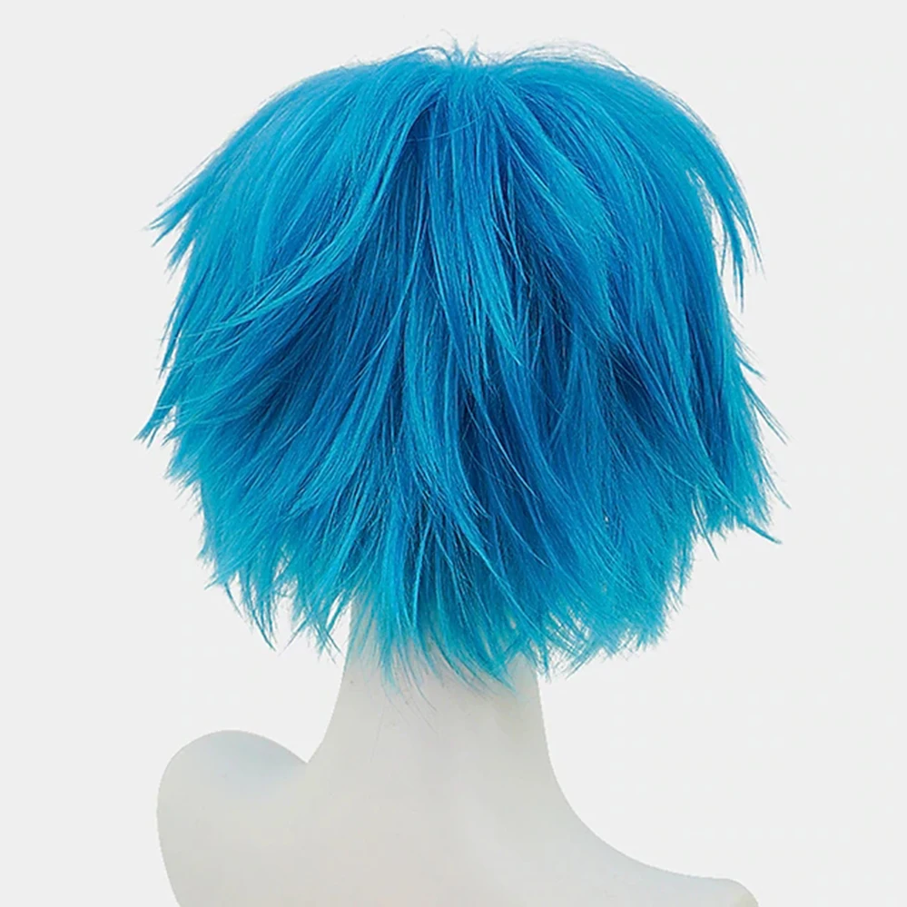 Blue Short Synthetic Natural Wave Wig With Bangs For Party Fiber Daily Wear Fashion Wig High Temperature Fiber Wigs