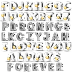 Fit Original  Bracelet DIY A-Z Alphabet Charms Bead 925 Sterling Silver CZ Zircon LOVE Letter Dangle Pendant Jewelry Gift