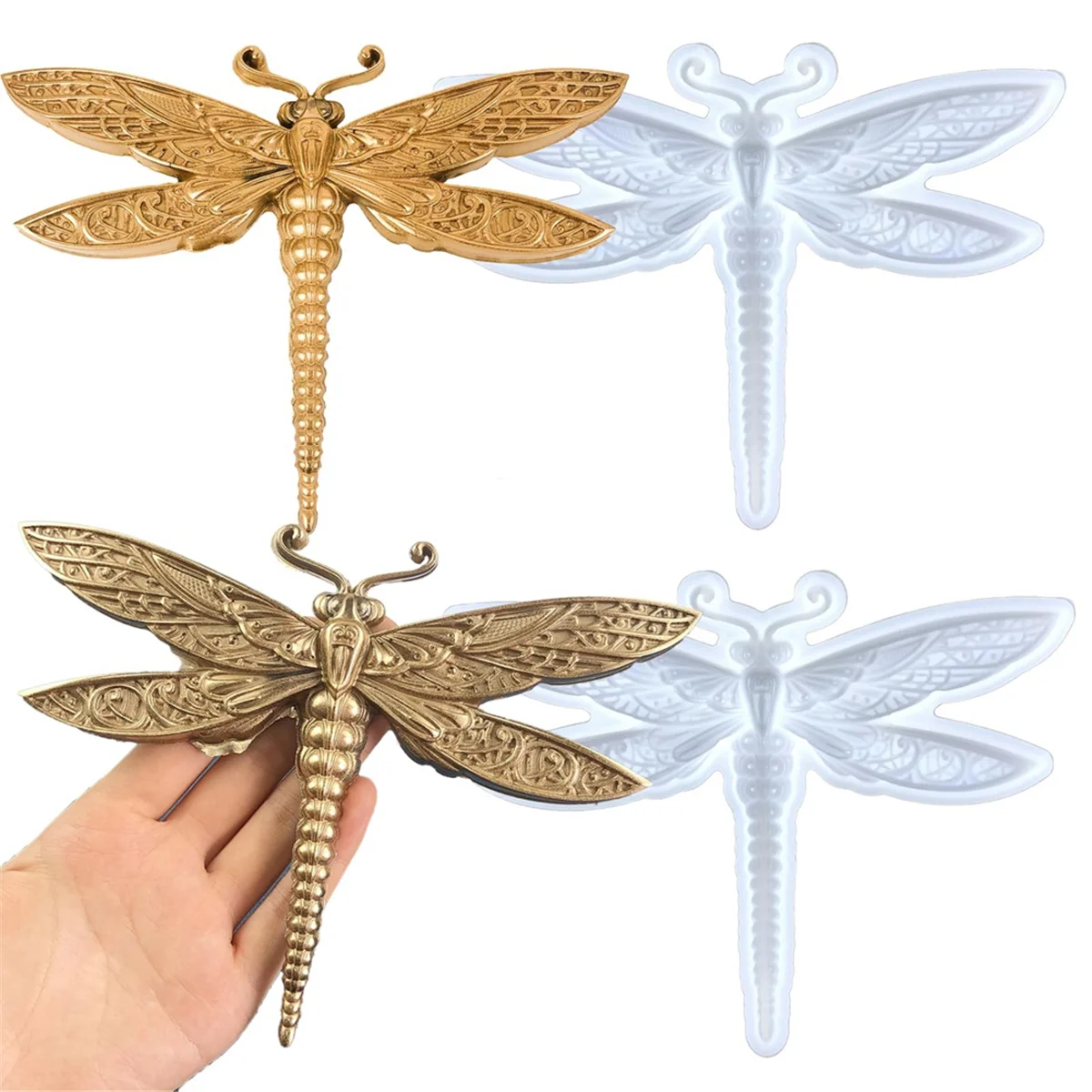 2PCS Dragonfly Silicone Mold Large Epoxy Resin Dragonfly Shape Molds 3D Unique Animal Pendant Wall Hanging Mould