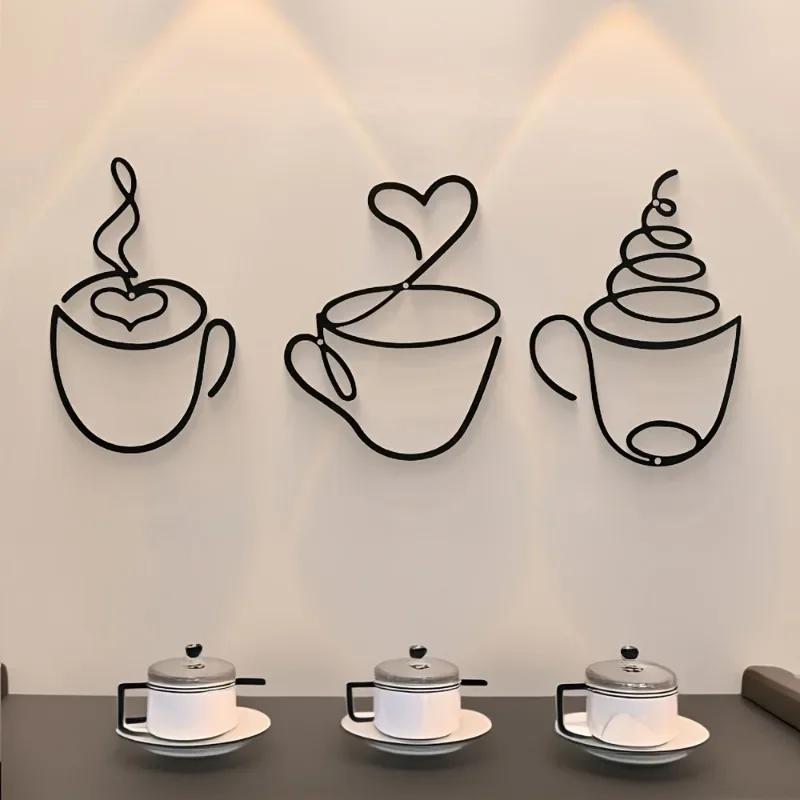 3PCS of Creative Coffee Wall Hangings, Coffee Shop Decorations, Home Crafts,Interior Wall Decorations,High Quality Carbon Steel