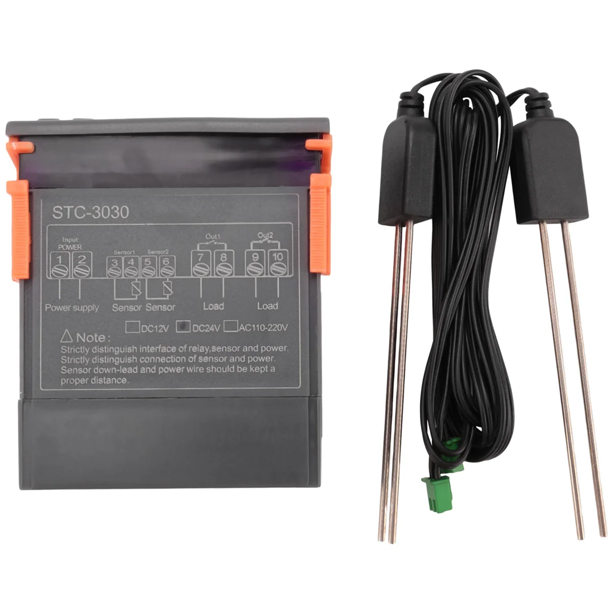 DC24V STC-3030 Dual Digital Soil Humidity Controller Hygrometer 2-Way Output Soil Moisture Sensor Probe Cable