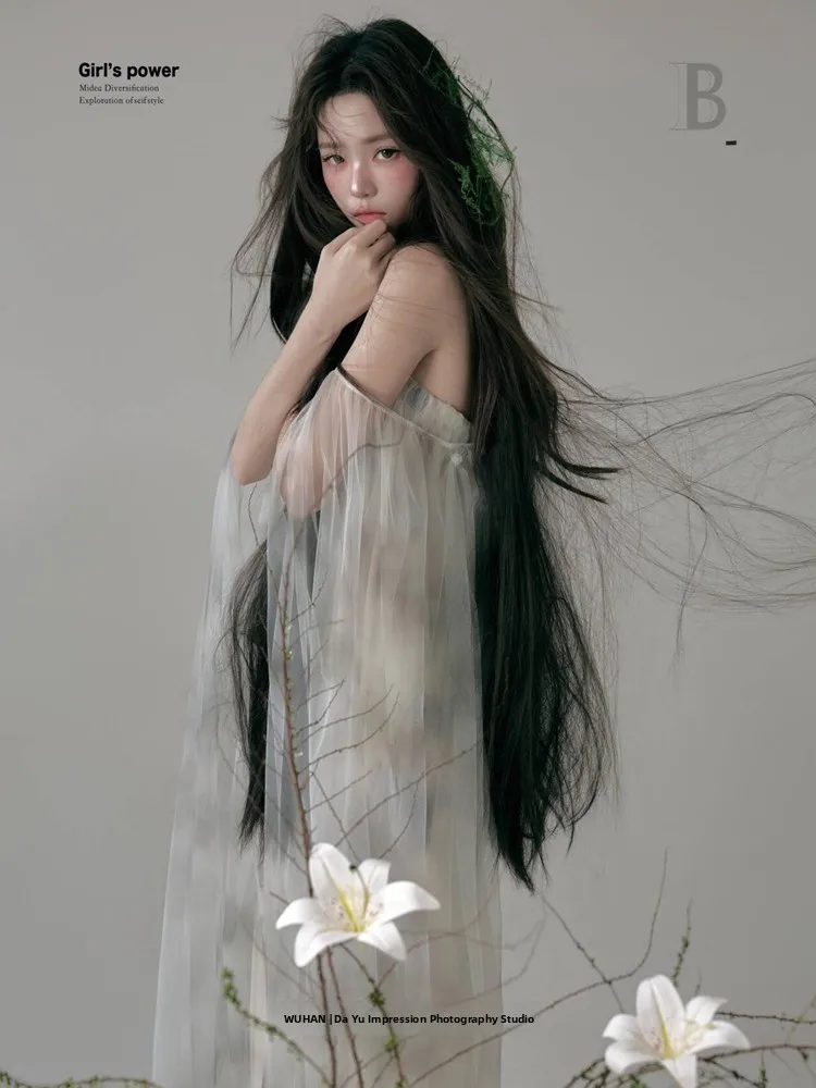 New Chinese Style Zen Cold Tone Pure Desire Retro Tea Dye One Shoulder Women's Art Photo Photography Clothing Stage Costume