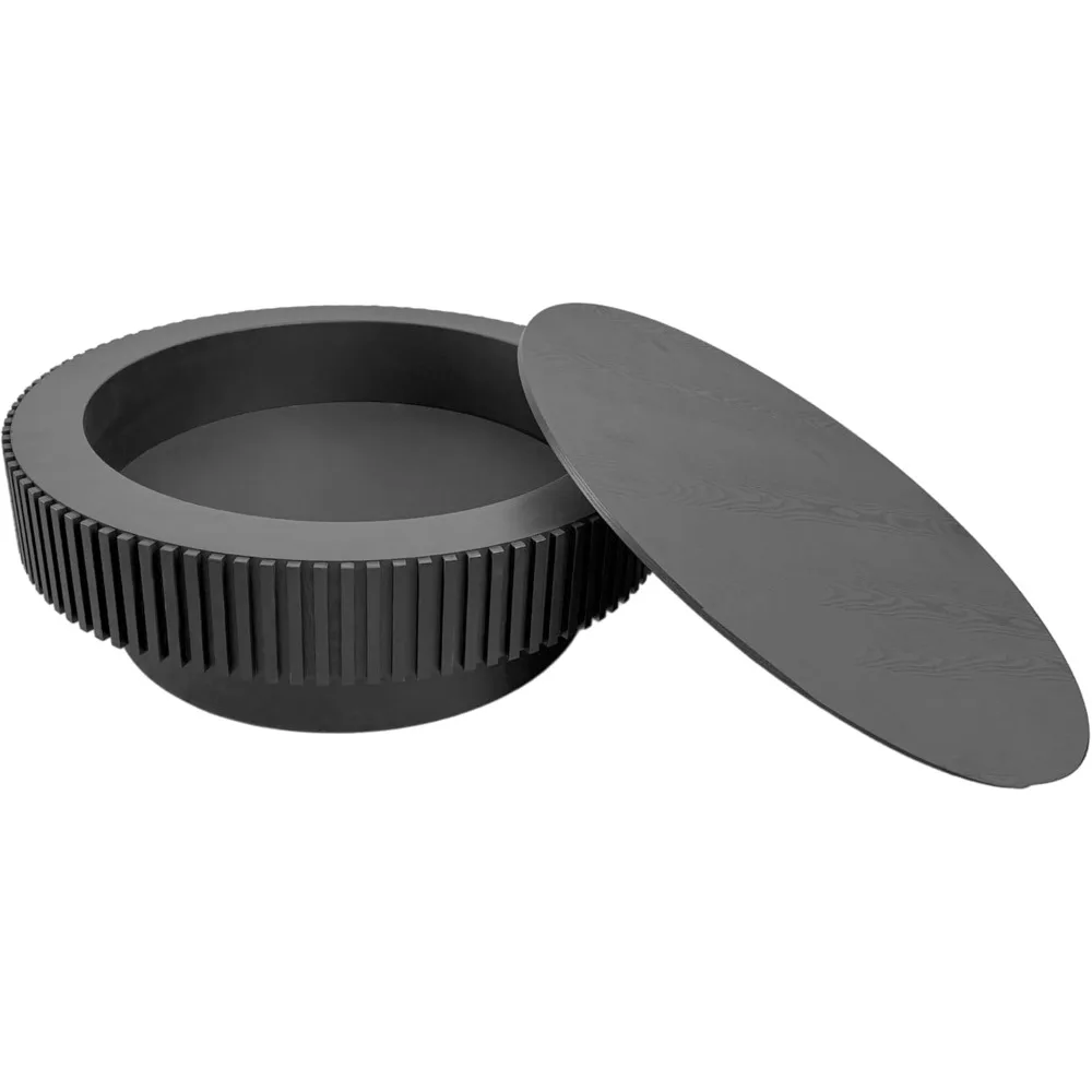 طاولة قهوة مستديرة على طراز المزرعة 39.37 مع مساحة تخزين لغرفة المعيشة والشقة والمكتب باللون الأسود #5