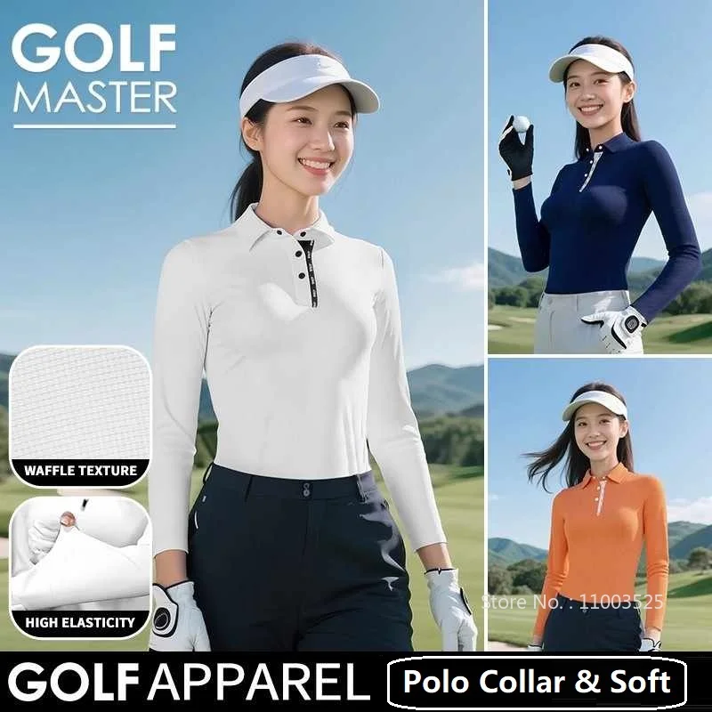

PGM Golf Women Autumn Long-sleeved T-shirt Soft Elastic POLO Shirt Ladies Slim Sports Simple Golf Top Spring Casual Wear