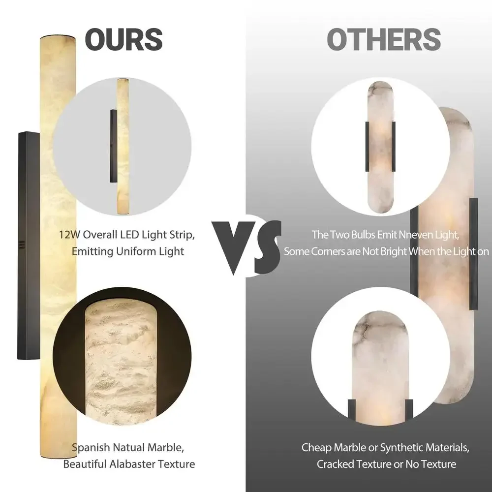 Alabaster Wall Sconce 36" Large Bronze Modern Lighting Natural Marble Decorative Fixture LED Stepless Dimming Home Living Room