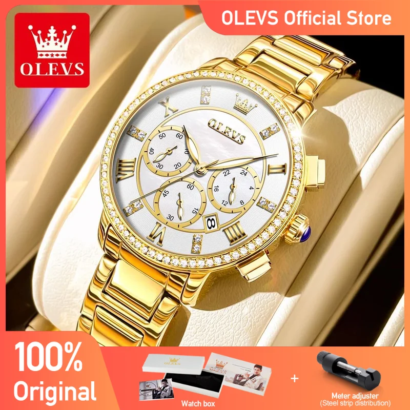 OLEVS Women's Light Luxury Watches Fashion Original Quartz Watch for Ladies Waterproof Luminous Chronograph Wristwatch Date New