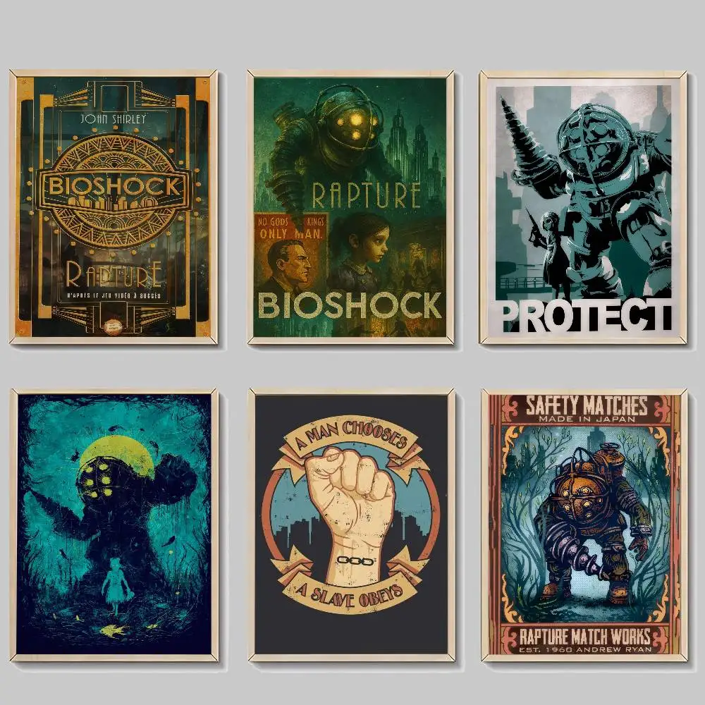 Klassische Vintage-Poster, Vintage-Raumdekoration, Heimbar, Café-Dekoration, nordische Heimdekoration, Spiel b-b-BioShock cool