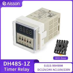 DH48S-1Z LED Digital Timer Relay Programmable Delay Switch 0.01S-99H99M Socket Base AC/DC 12V 24V 36V 110V 220V 380V