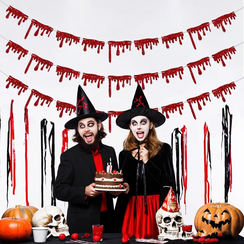 Halloween Blood Banner Decoration Outdoor Haunted House Pull Flag Horror Props Flower Puller