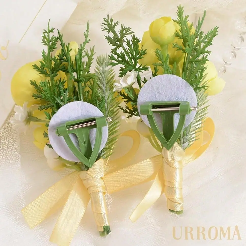 Wedding Corsage And Boutonniere, Artificial Light Yellow Flower Rose Hand Flower Set For Graduation Prom Wedding Party