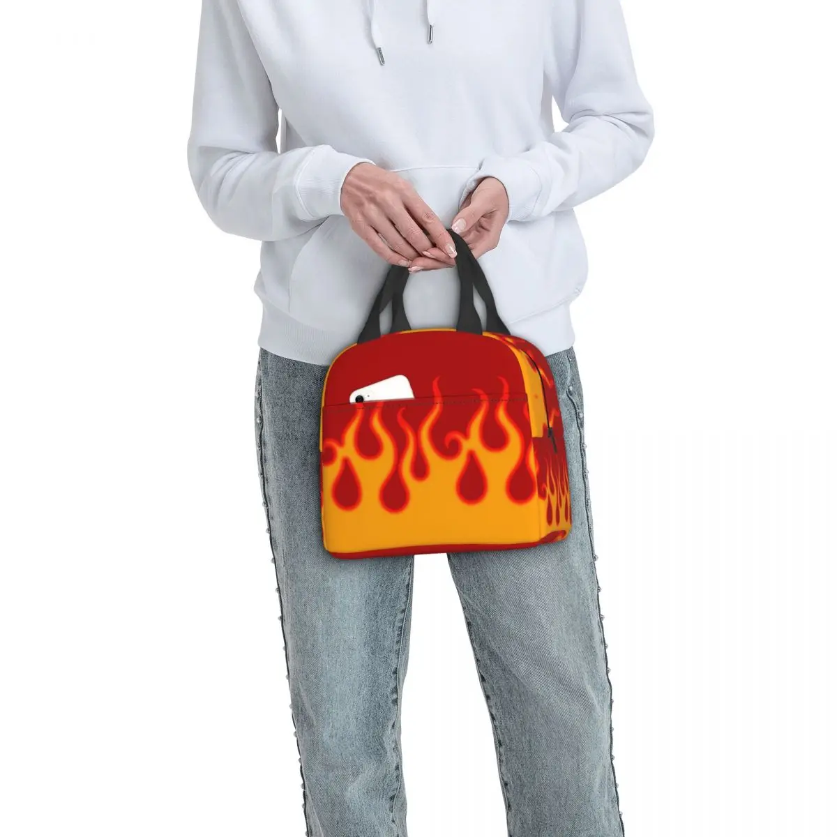 Sac à lunch isotherme pour femmes et enfants, pop art esthétique, flammes de course de feu chaud, glacière, récipient à lunch thermique, sacs alimentaires