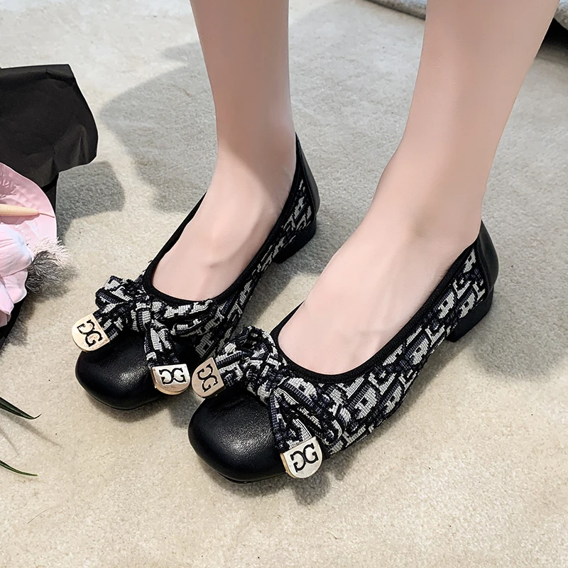 

Women Luxury Flat Shoes Round Toe Splicing Bowknot Sweet Single Shoes Casual Shallow Comfort Footwear Designer Mary Jane Shoes