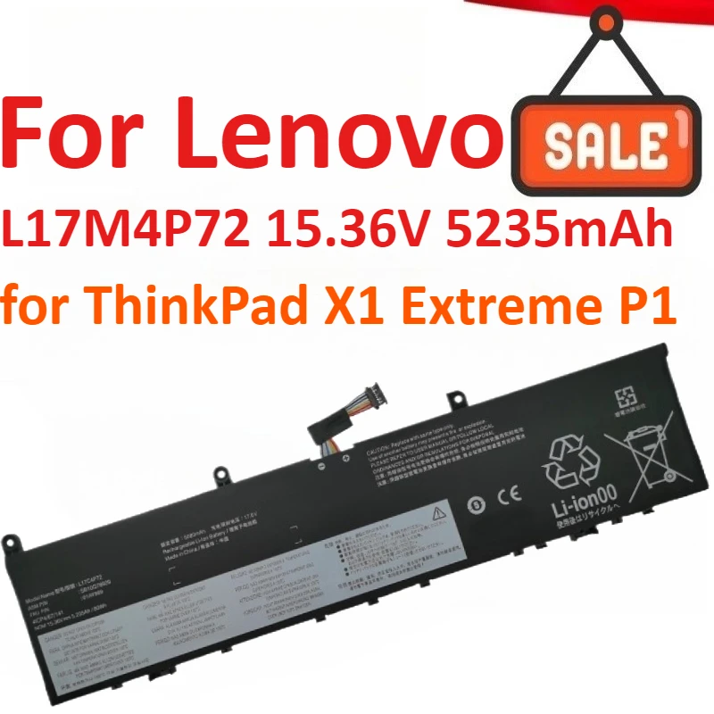 

New L17M4P72 15.36V 5235mAh 80WH Laptop Battery For Lenovo ThinkPad X1 Extreme P1 High Quality Rechargeable Battery