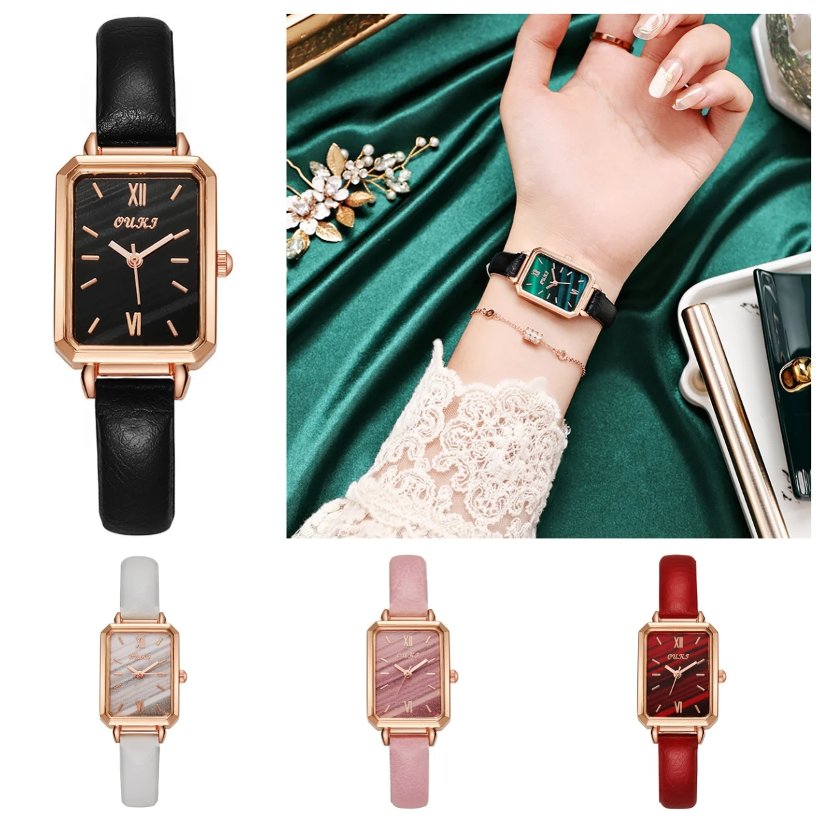 Elegant Indicating Quartz Electronic Wristwatch Vintage Square Watches Casual Ladies Leather Strap Belt Bracelet Watch