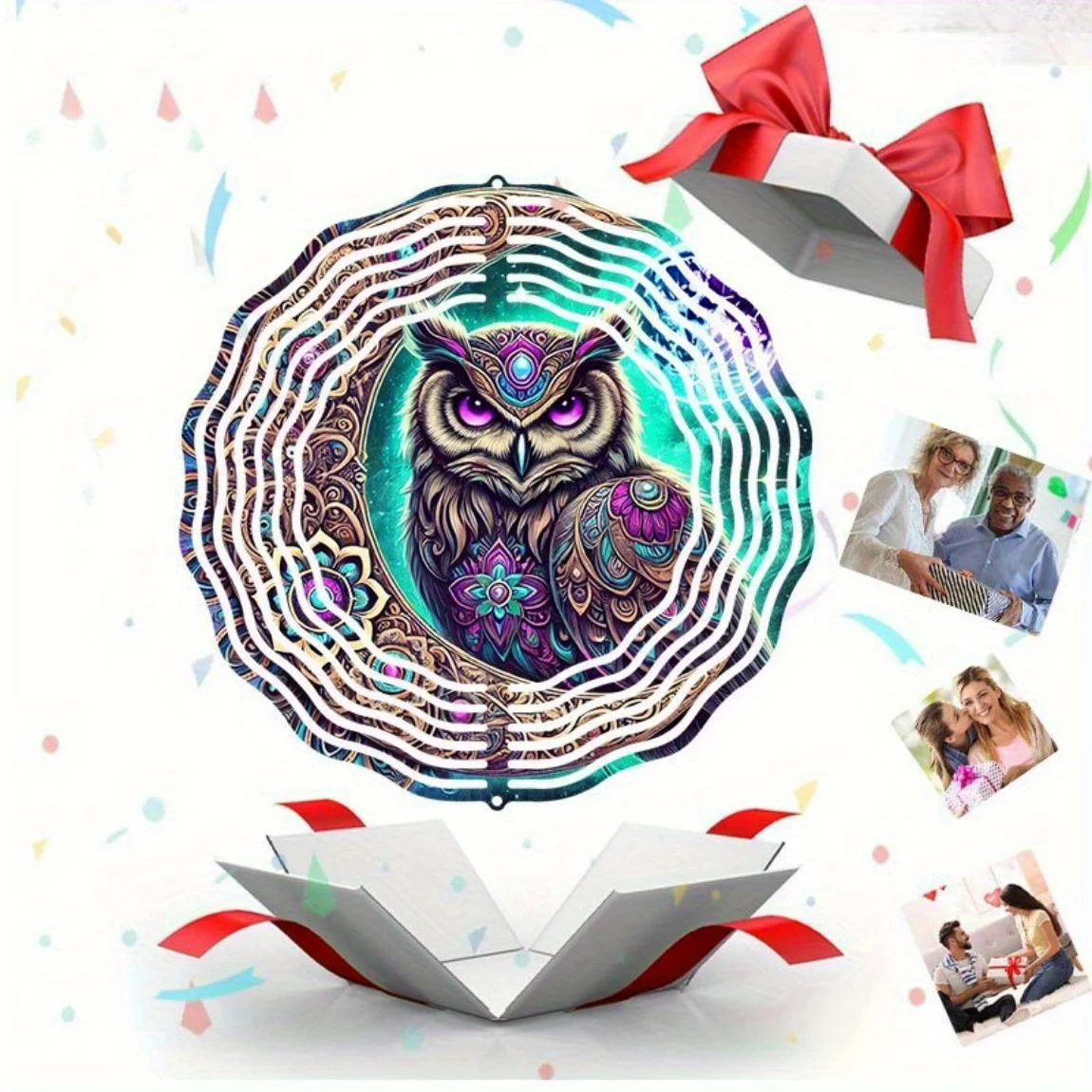 2D Metal Owl Wind Chime | Outdoor Hanging Decor, No Electricity | Ideal Halloween & Christmas Gift