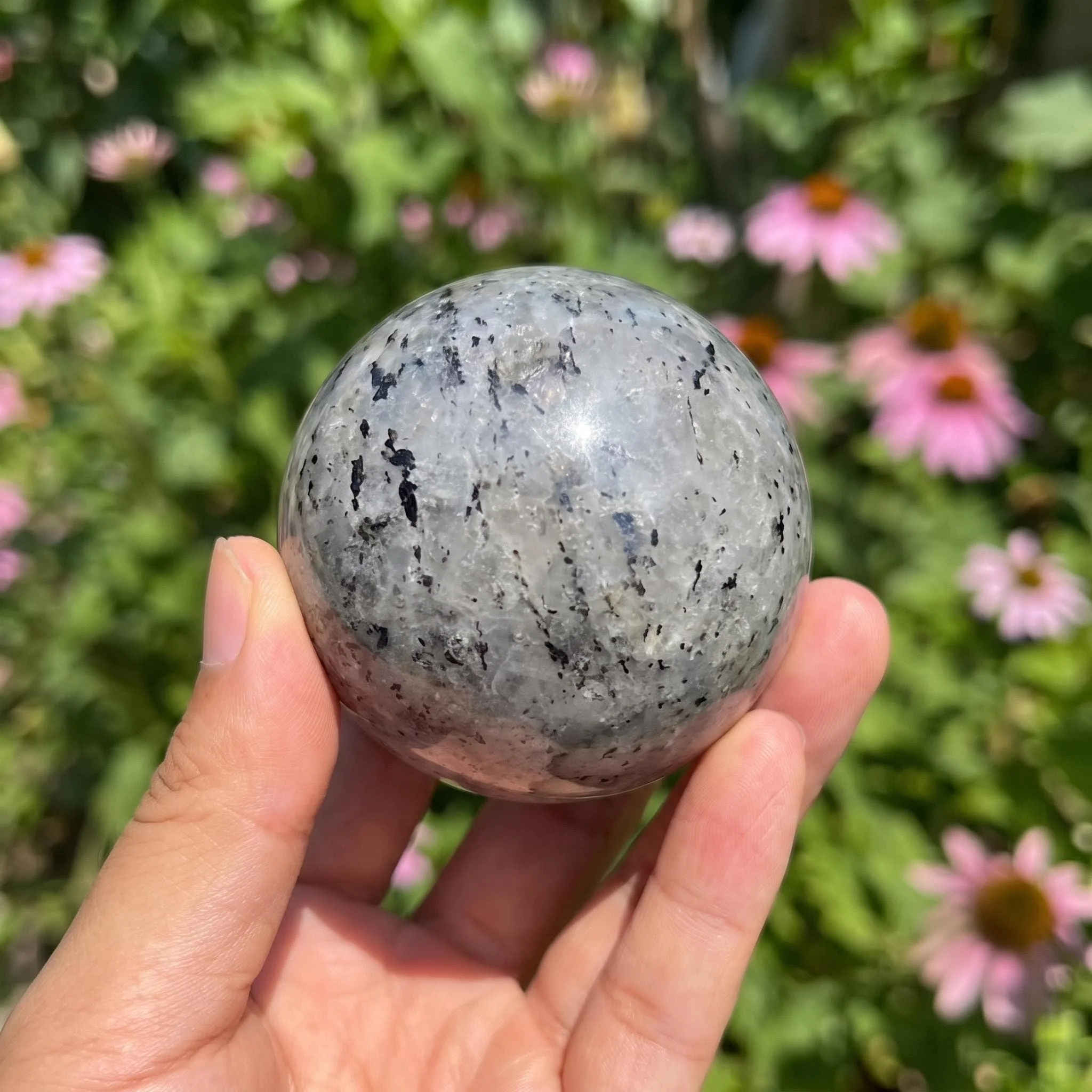 Natural Dragon Fruit Stone Sphere, Black Inclusion Crystal Ball, Polished Gemstone Decor, Crystal Gift
