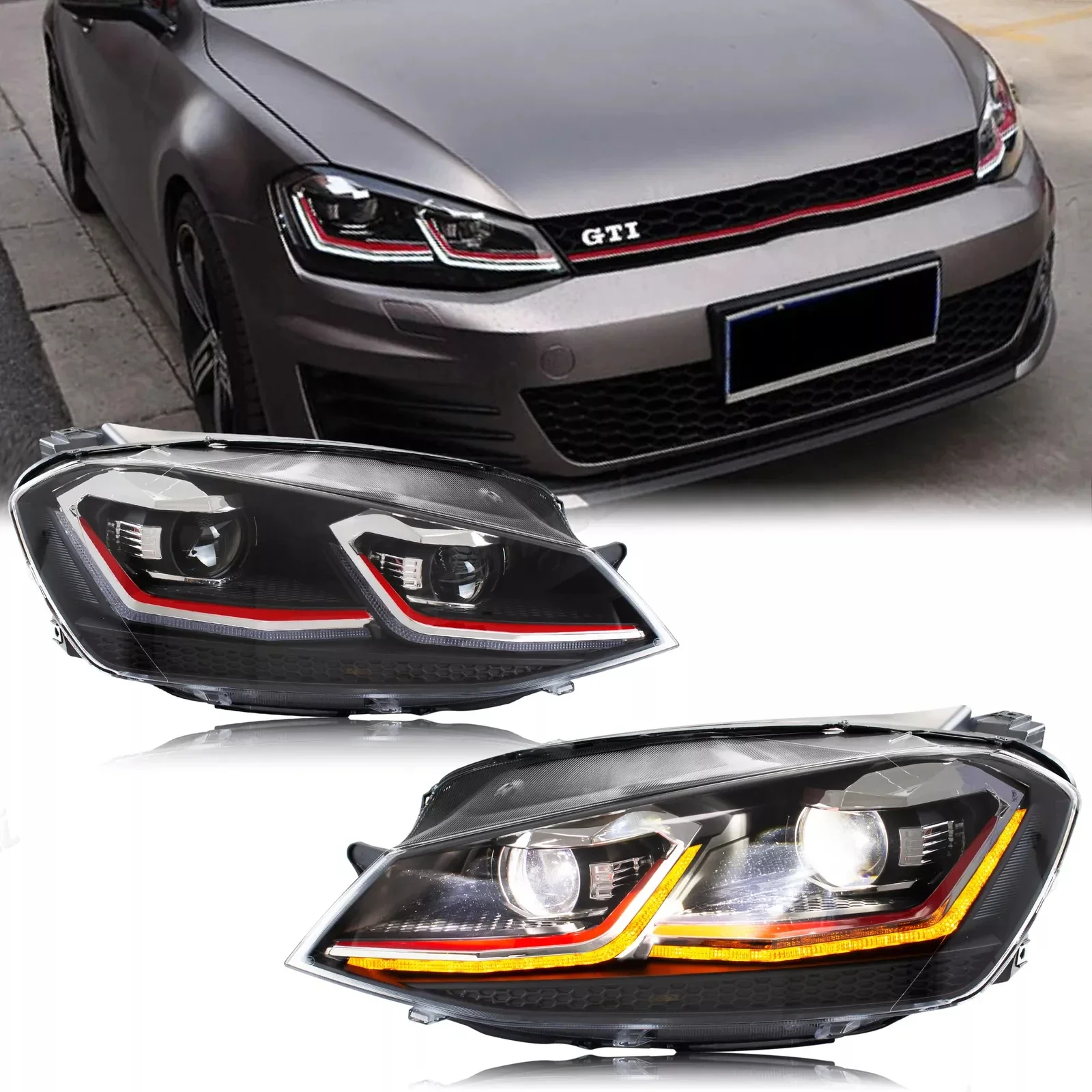

Headlight assembly For Volkswagen VW Golf 7 GIT MK7 2013-2014-2016 2017 Sequential Front Lamps Day lights, headlights，head lamp