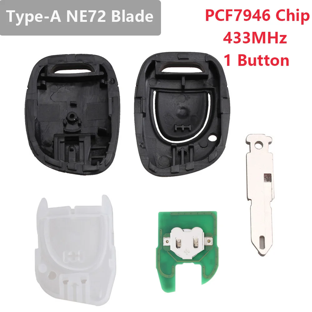 

1Button Remote Car Key Case Key Shell Fob with NE72/VAC102 Blade with PCF7946 Chip Fit for Renault / Kangoo /Clio/Twingo