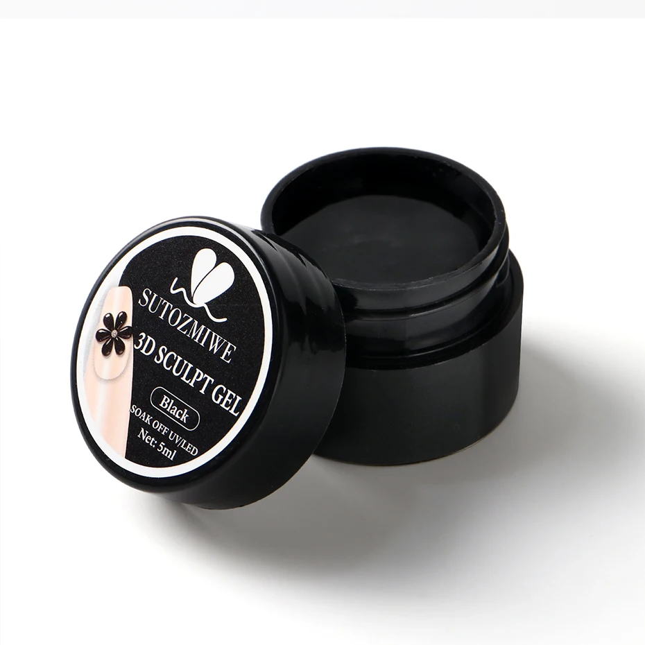 5ml Schwarzes 3D-Modelliergel Nagellack Nicht Klebend für Nagelverlängerungen, Blumenformung Modellierendes Schwarzes Festes Gel Nagel-Dekor – Detail 8