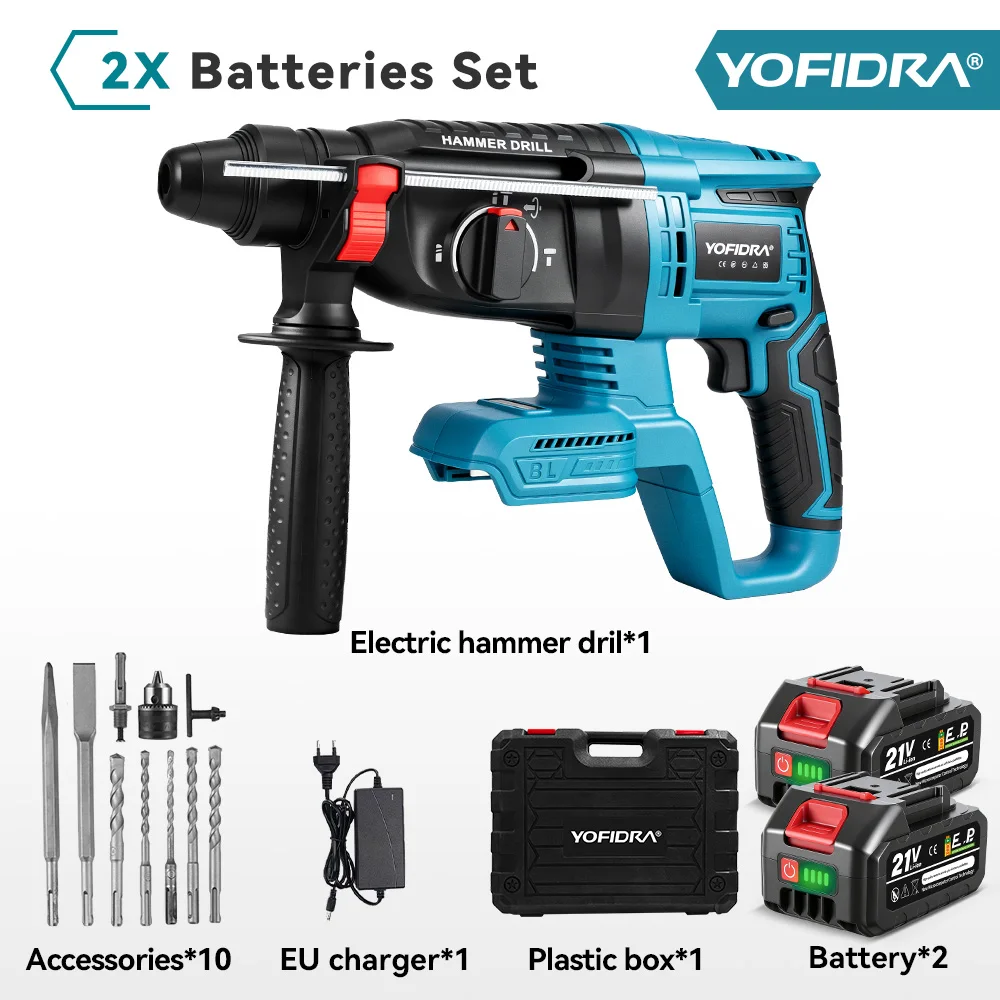 YOFIDRA 26 MM Bürstenlosen Elektrischen Bohrhammer Multifunktionale Rotary Cordless Wiederaufladbare Power Werkzeuge Für Makita Batterie Pin