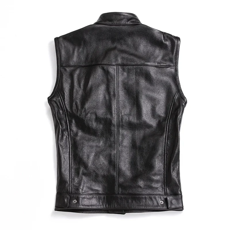 Men's Tcyeek Genuine Jacket Autumn Cowhide Leather Vest Motorcycle Men Sleeveless Short Coats Male Vests Chaquetas Lq512