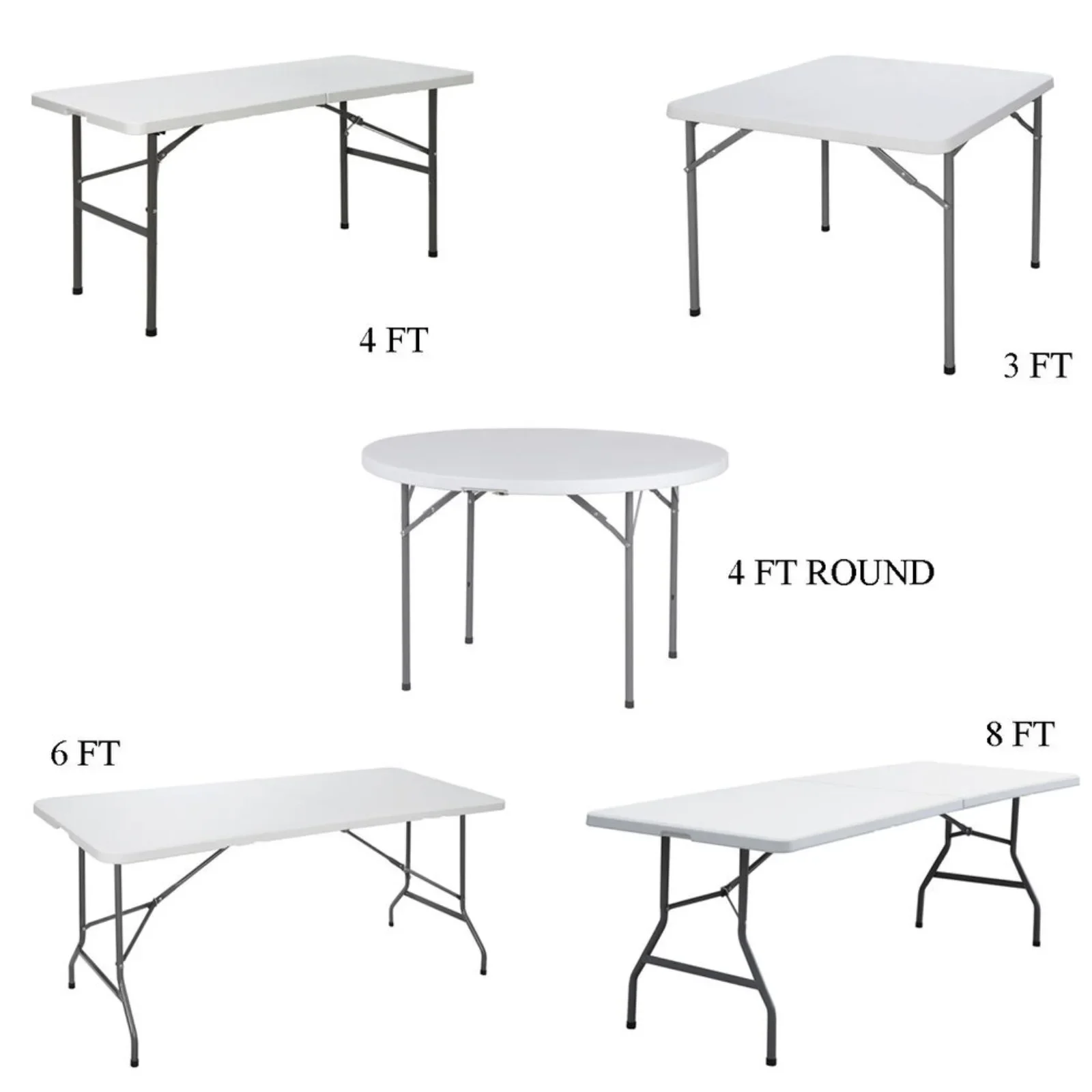 Mesa dobrável portátil dos EUA, jantar, piquenique, camping, ao ar livre, plástico, 3 pés, 4 pés, 6 pés, 8 pés