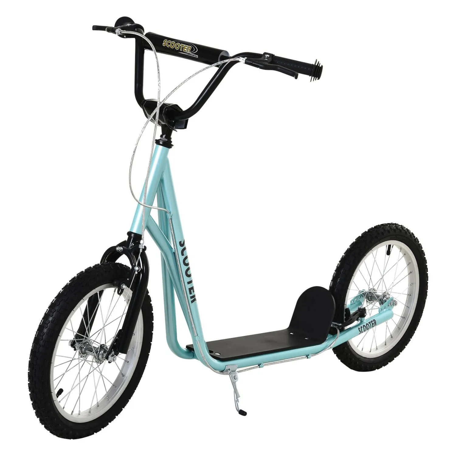 

Aosom Youth Scooter with Adjustable Handlebar, Kick Scooter with Dual Brakes Inflatable Wheels, Blue, for 5+