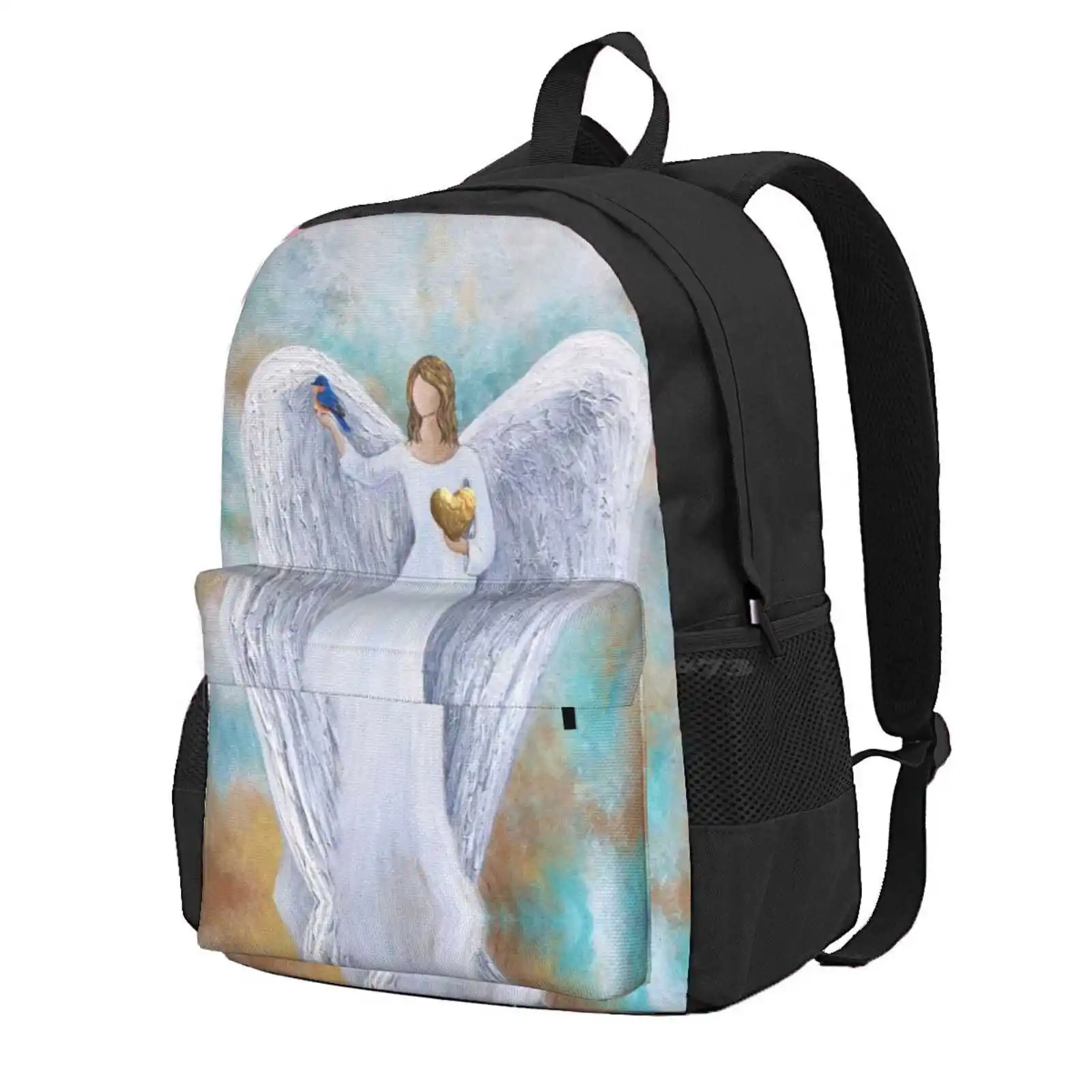 Guardian Angel With Blue Bird Hot Sale Schoolbag Backpack Fashion Bags Guardian Angel Rose Garden Blue Bird Angels Supernatural