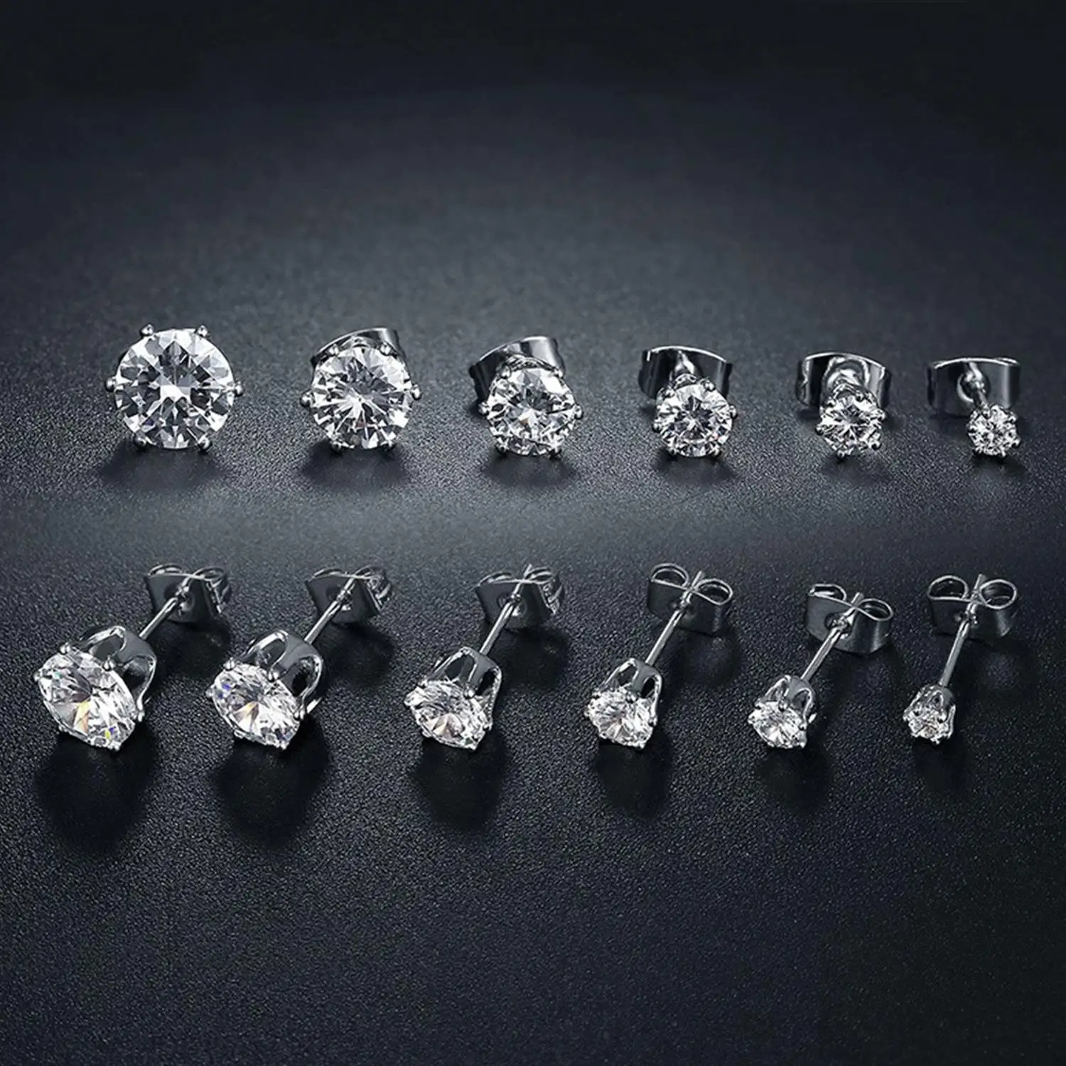 1 Pairs Hypoallergenic Square Round Zircon Stud Earrings Sensitive Ear Studs Jewelry Set For Men Women 3-6MM