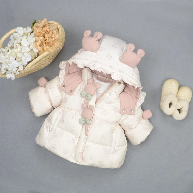 

2025 Winter Hot Selling New Rabbit Doll Hoodie Medium Long Thick Warm Cotton Jacket