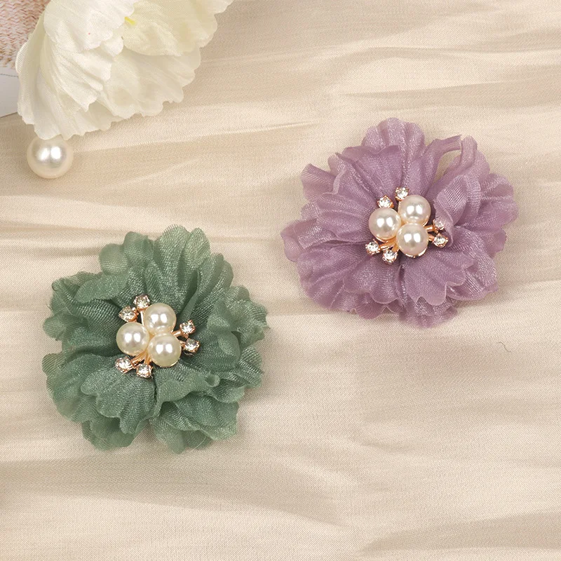 5 pcs Pearl mesh gauze flower Artificial Flower Silk Flower Head For DIY Wedding Party Home Decorations Floral Wreath Scrapbook