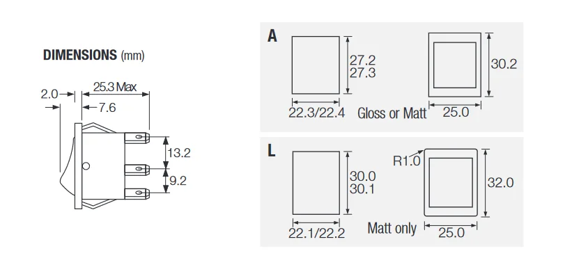 Original Neu 100% C1553AL C1353AA C1353AL C1350AL C1353AB Wippschalter 16A 4-polig 2-stufig – Detail 1