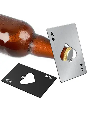 1Pcs Creative Poker Shaped Bottle Can Opener Stainless Steel Credit Card Size Bar Restaurant Beer Metal Opening Tool Gift