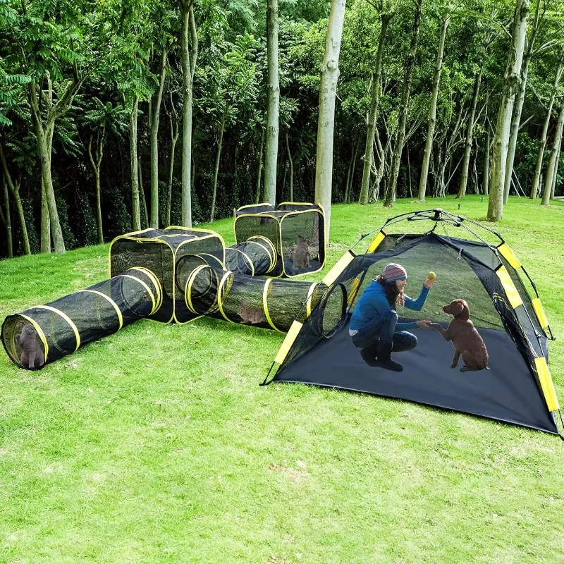 

Hot Sell Cat Outdoor Enclosure 6-in-1 Outdoor Ferret Tunnels for Indoor & Outside Portable Foldable Pop up Tunnel for Pets