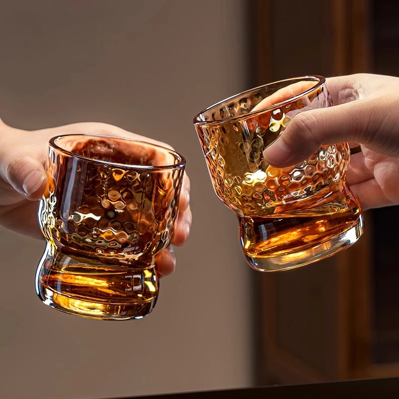 Luxury Designer Whiskey Glass Set, Premium Craft Beer Tumbler, Unique Highball Crystal Glassware for Home Bar Decor
