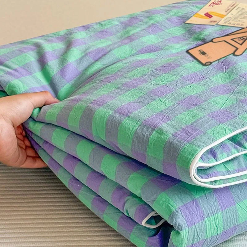Japanese Plaid Printed Summer Quilt Lightweight Skin-Friendly Student Dormitory Thin Quilts Soft Breathable Home Textile for Bed